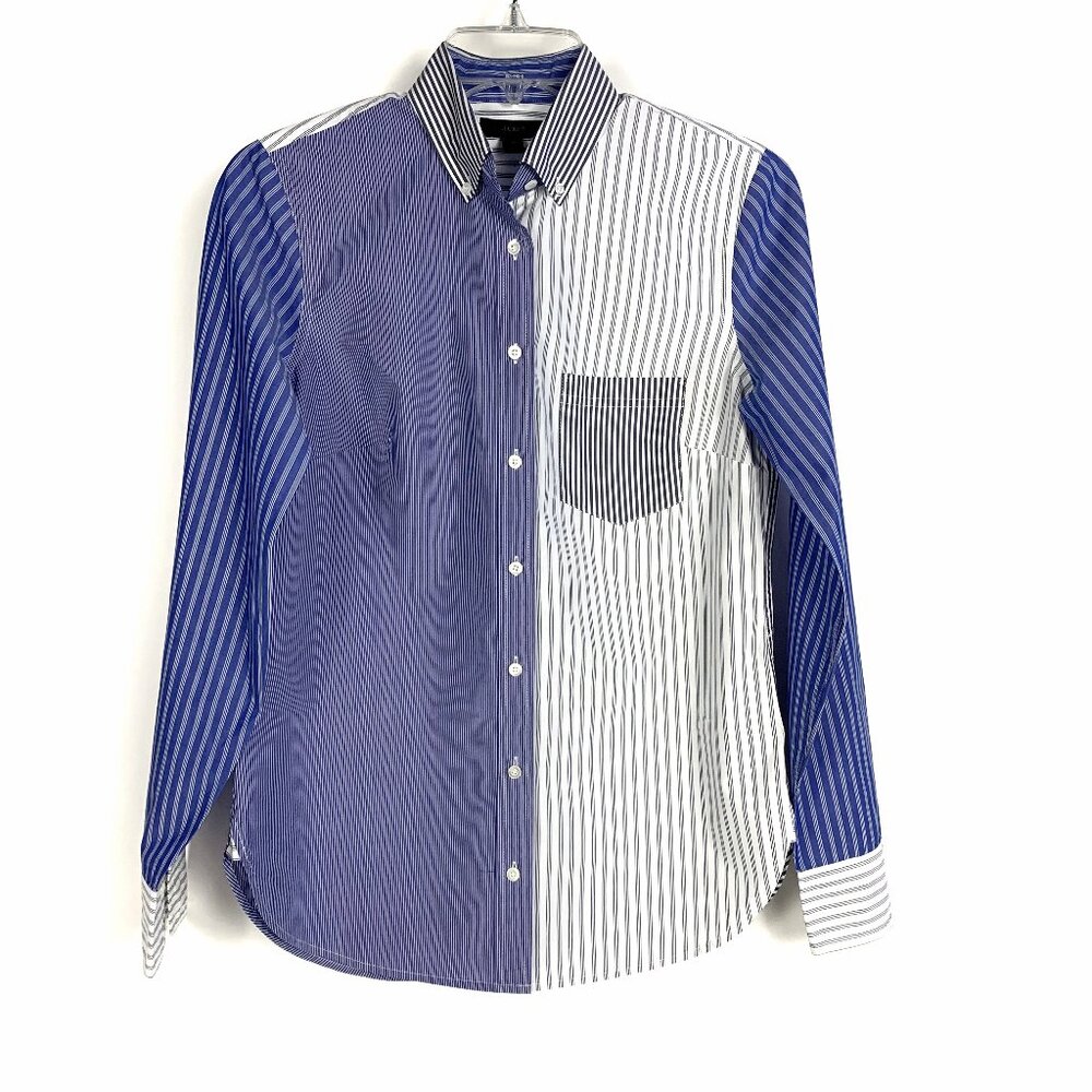 J Crew Classic Shirt Blouse in Blue, Gray and White Stripped Cotton - 2 NWOT